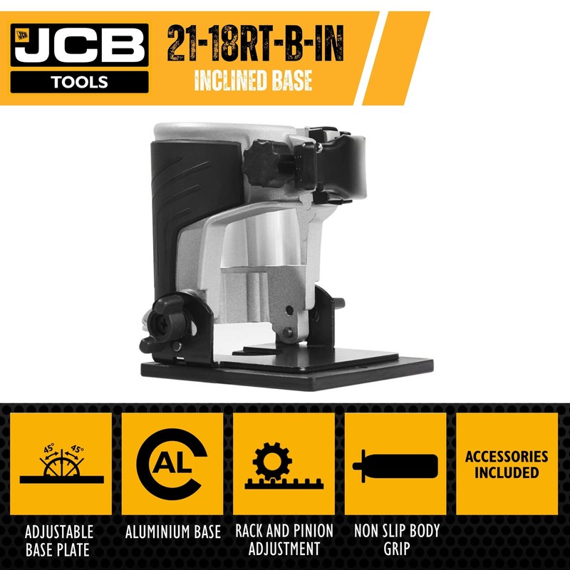 JCB Inclined Router Base for Use with 18v Router, Aluminium