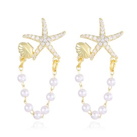 Starfish Earrings for Women Pearl Shell Starfish Earrings Starfish Dangle Earrings Summer Earrings Ocean Beach Jewelry Gifts for Women