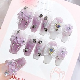 XUZOO Nail Tips, False Nails, Cute, Stylish, Popular, Simple, Bridal Nail Tips, 3D, False Nails, Wedding, Crystal, Pearl, Butterfly, Flower, Ribbon, 3D, Short, Long, For Hands, Nail Stickers, False