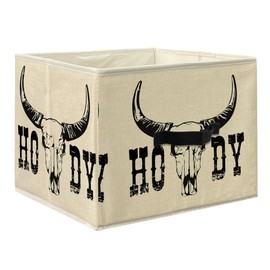 Knibeo Western Howdy Cow Fabric Storage Bins for Shelves Closet, Retro Country Western Cowboy Collapsible Cube Baskets Organizer for Clothes Books Toys