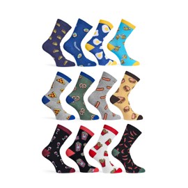 Basic Treasure 12 Pairs of Funny Socks, Happy Socks Made of Cotton, Colourful Socks with Funny Motifs, Socks for Men and Women, Gift Idea, Food