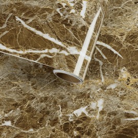 VaryFloral Glossy Brown Marble Contact Paper Peel and Stick Countertops Waterproof Prepasted Marble Wallpaper Vinyl Wrap for Kitchen Self Adhesive Counter Top Covers for Table Shelf 11.8"x118"