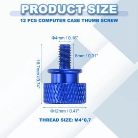 MECCANIXITY 12 Pcs M4x8mm Knurled Thumb Screw Computer Case Threaded Hand Tighten Screws Aluminum Alloy for PC Case, Deep Blue