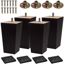 BARIEN (5 Sizes: 3"- 4"- 5"- 6"- 8") Set of 4 Wood Furniture Legs - Square Sofa Legs, Couch Leg - Brown Mid-Century Modern Replacement Legs for Armchair Recliner Coffee Table Dresser (5")