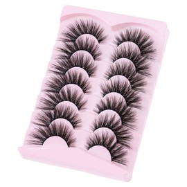 Beaunitti False Eyelashes Faux Mink Lashes Slender and Fluffy Cat-eye look 18mm Cross shaped Extended tail Strip Lashes 7 pairs per pack