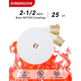 ZYfire Fire Hose - 2-1/2" ID x 25 FT Single Jacket TPU Firefighter Hose with M × F NST/NH Brass Couplings 750 PSI Burst Pressure Lightweight for Use in Firefighting