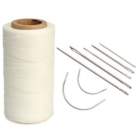 Sewing Thread 260 Metres Leather Sewing Waxed Sewing Thread Wax Cord with 7 Pieces Leather Sewing Needles for Leather Craft DIY, Polyester (White)