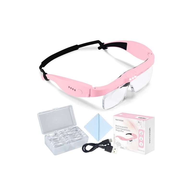 YOCTOSUN Magnifying Glasses with Light, Rechargeable Magnifying Headset with 5