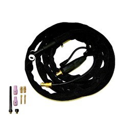 WeldingCity 125-amp WP-9FV (Flexible Head with Gas Valve) Air-cooled TIG Welding Torch Complete Package with 25-ft Power Cable Hose and Solid Dinse 35-50 (1/2") Cable Adapter (with Separate Gas Hose)