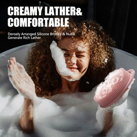 Silicone Body Scrubber Body Shower Bath and Shampoo Brush Shower Cleaning Exfoliating Use for Sensitive Skin Men & Women Pink