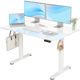 48-Inch Electric White Glass Standing Desk Modern Design Adjustable Height Quick Install Home Office Computer Stand-Up Deskcolor: White, size: 49.8*27.17*5.43 in