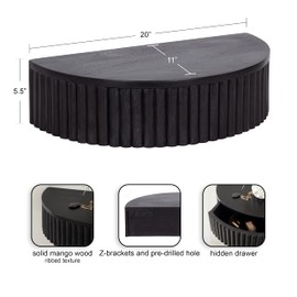 Kate and Laurel Reid Ribbed Wooden Floating Side Table, 20 x 11 x 6, Black, Modern Wood Floating Nightstand with Drawer for Extra Storage and Added Functionality