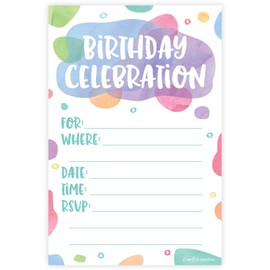 Watercolor Dots - Birthday Party Invitations - Fill In Style (20 Count) With Envelopes