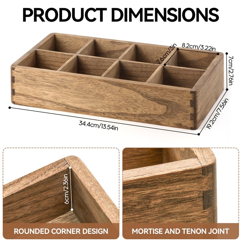 KIRIGEN Wood Tea Bag, Coffee Bag Storage Box, 8 Compartments,