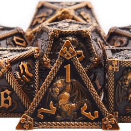 SIQUK 7 Pezzi Dadi Metallo D&D Dadi Poliedrici D20 D12 D10 D% D8 D6 D4 Set Dadi in Metallo per Dungeon and Dragons, Oro Antico