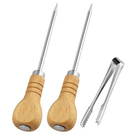 RNSKFG 2 Pieces Of Stainless Steel Ice Cones And 2 Pieces Of Ice Clips, Ice Chiseling Tools, Wooden Handle Deicer, Suitable For Refrigerators And Freezers.