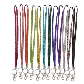 Fashion 12PCS Pack 32" All Around Crystal Neck Lanyard,Exclusive Blingbling ID Badge Holder,Sparkle Rhinestone Name Card Holder For Women(12X), 12 Colors Mixed, Normal Size