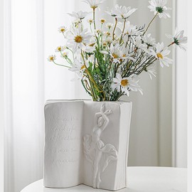 Abstract Ceramic Vase - Unique Book-Shaped Flower Vase for Home Decor - Modern Sculptural Art for Living Room, Bedroom, and Office (A)