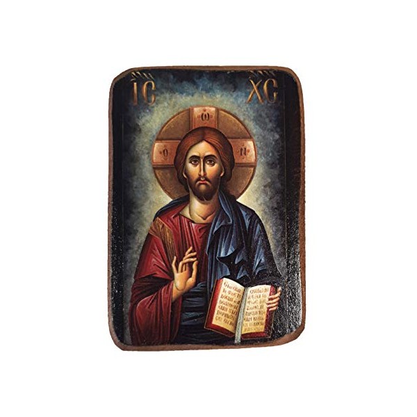 Wooden Greek Christian Orthodox Wood Icon of Jesus Christ / A02