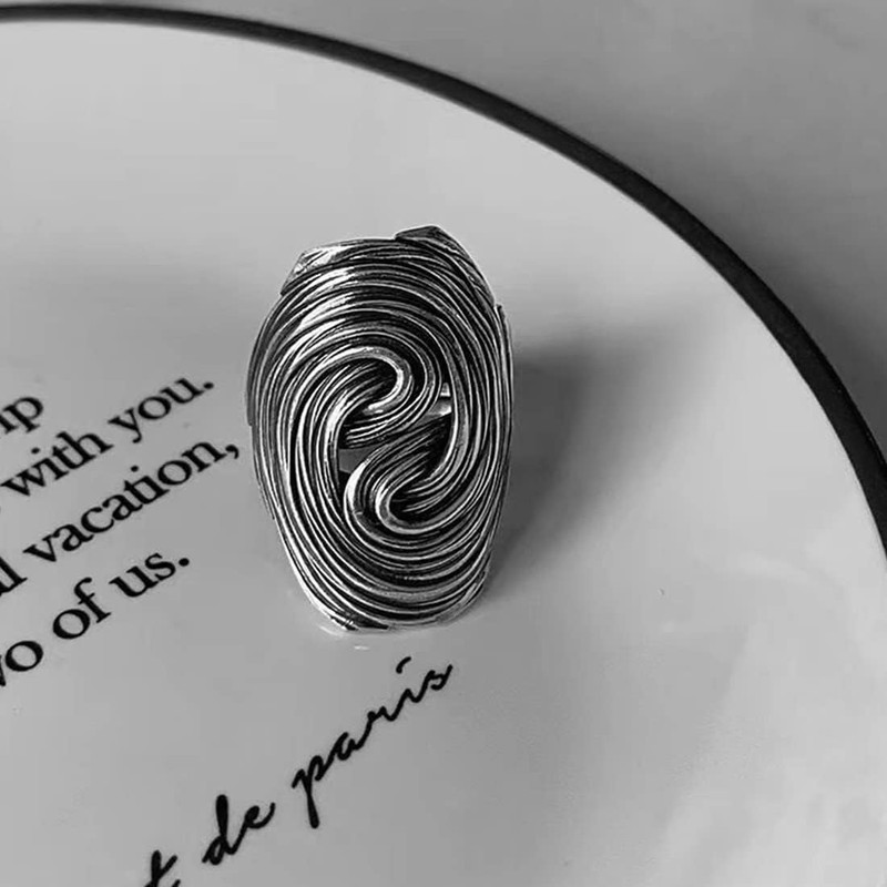 HAIXIAN Mulit Lines Wide Ring,Big Silver Plated Cocktail Party Ring,Large
