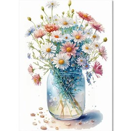 KICHANG Diamond Painting Kits for Adults,5D Diamond Painting Diamond Art Kits,Daisy Vase Diamond Art Diamond Painting Kits,Round Diamond Dots Full Drill Diamonds Crafts for Wall Decor&Gift-12x16in