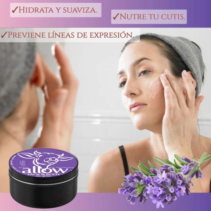 Crema Facial Sebo Bovino Lavanda 60ml Suaviza Y Humecta Todo