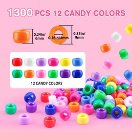 XOYTN Pony Beads Bulk，12 Colors 6x9mm Plastic Opaque Colourful Hair Beads for Weave Hair Braids DIY Crafts Bracelets Necklaces Jewelry Making