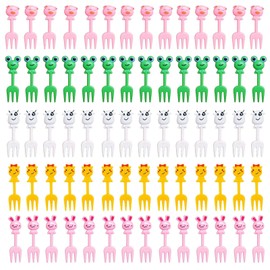 GDFHBD 70 Pieces Mini Fruit Forks, Cute Cartoon Animals, Children'S Creative Bento Fork Decoration, Fun Plastic Fruit Signs, Party Decoration.