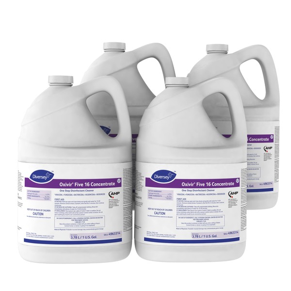 Oxivir Diversey Five 16 Concentrate One-Step Disinfectant Cleaner (4963314) - 1 Gallon Container (Pack of 4)