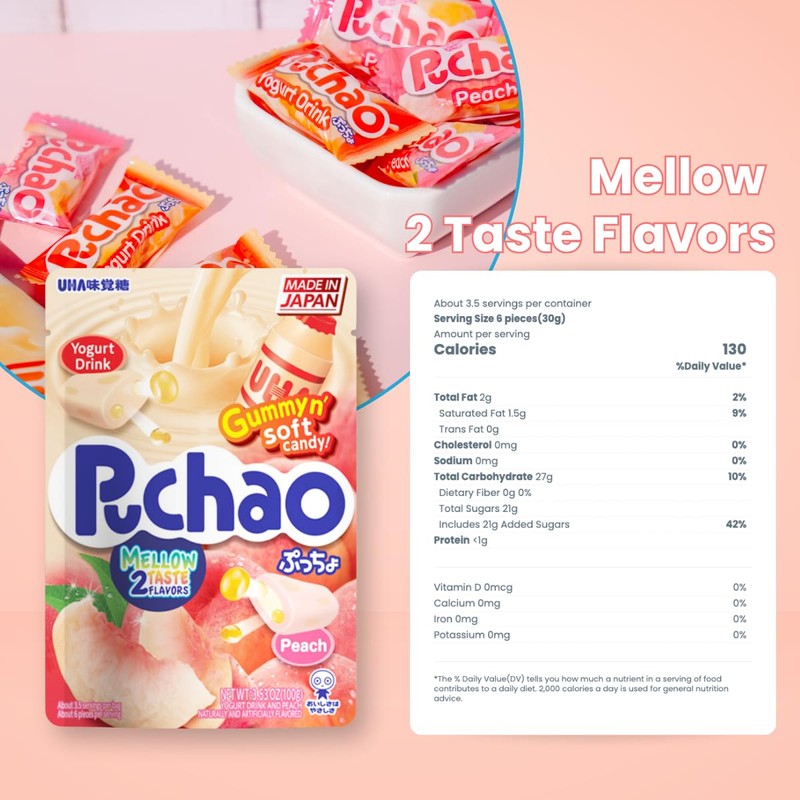 Japanese Chew Puchao Soft Candy – 3 Flavor Pack: Peach