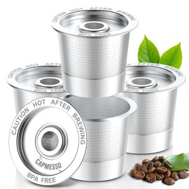 CAPMESSO Reusable K Cups Coffee Pods for Keurig 1.0: Stainless Steel Refillable K Cup - Reusable Coffee Filter for Keurig 1.0 Coffee Maker, Permanent, Eco-Friendly, Innovative Design(4 Pack)