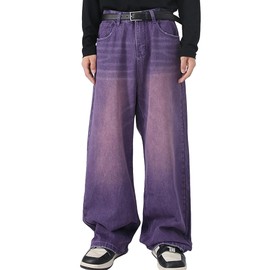 EMMIOL Men's Jeans Baggy Pants Y2K Hip Hop Jeans Casual Solid Jeans Loose Fit 90s Vintage Cargo Denim Pants Violet