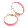 Wide Light Pink Enamel Hoop Earrings In Gold Tone/30mm D/Small