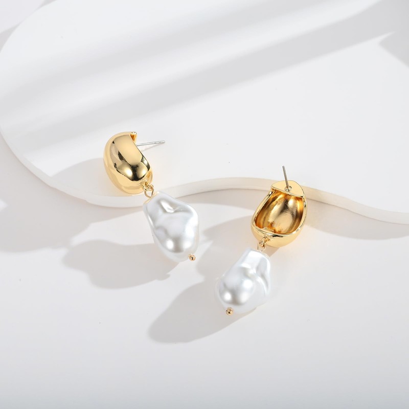 ENSKEFEN Pearl Dangle Earrings for Women Gold Plated Pearl Drop