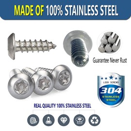 ZXFOOG Stainless Steel License Plate Screws- Rustproof Plate Screws for Fastening Front or Rear Plate Frame Holder Cover, License Plate Security Screw with Black Caps (Anti-Theft Self Tapping Screws)