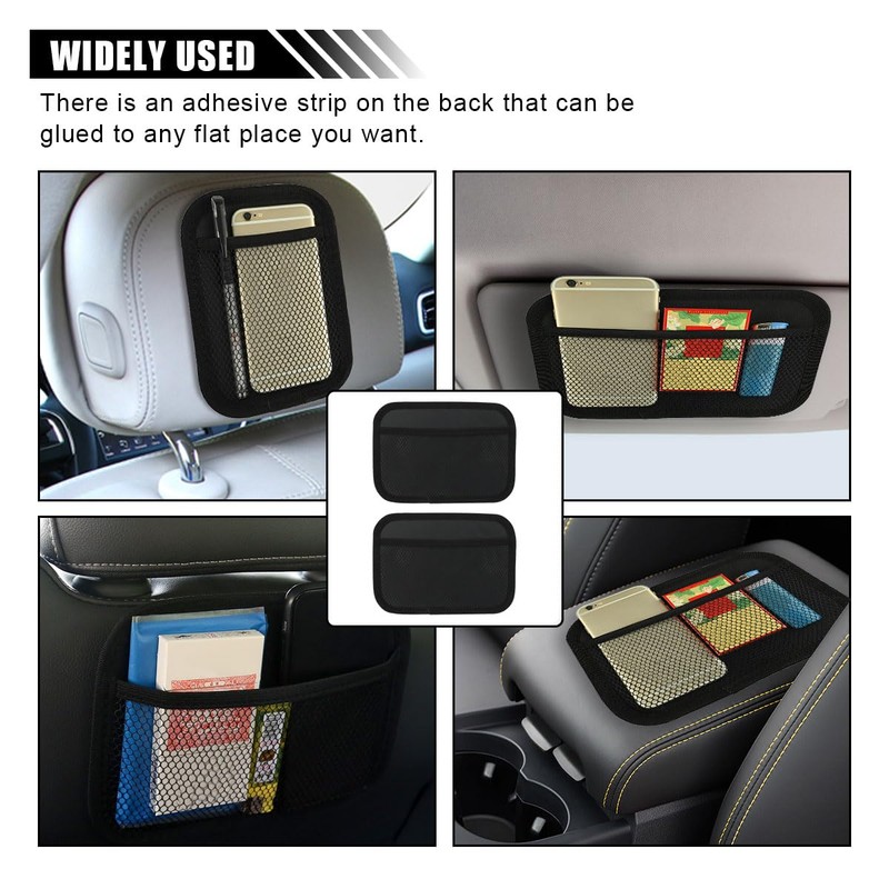 smilfuy 2PCS Car Net Pocket, Car Sticky Organizer Mesh Pocket