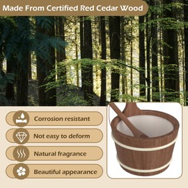 BNEHS Sauna Bucket and Ladle, Sauna Accessories Made of Hand-Made Red Cedar, Wooden Sauna Set with Plastic Lining and Handle