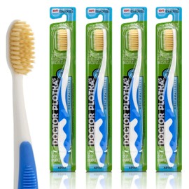 Dr Plotkas Cepillo de dientes extra suave de Mouthwatchers | Cepillo de dientes suave manual para adultos | Nano cepillo de dientes ultra limpio | Bueno para dientes y encías sensibles | Azul, 4 unidades