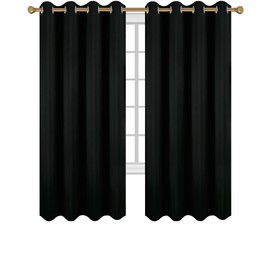 Diraysid Black Grommet Blackout Curtains for Bedroom Thermal Insulated Room Darkening Curtains Drapes, 52 x 72 inch, 2 Panels