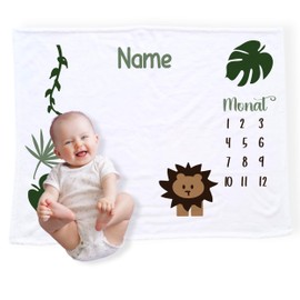 GRAZDesign Milestone Blanket with Name Blanket for Monthly Baby Photos Baby Blanket 100 x 75 cm