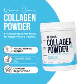 Wound Care Plus Collagen Peptides Powder Unflavored - Grass-Fed Hydrolyzed Collagen with 18g Protein - Supports Skin, Hair & Joint Health - Non-GMO, Keto Friendly