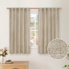 BGment Oatmeal Linen Curtains 45 Inch Length for Kitchen Cafe Window, Rod Pocket Semi Sheer Drapes Light Filtering Textured Privacy for Bedroom Bathroom Back Tab, 2 Panels, 42 X 45 Inch