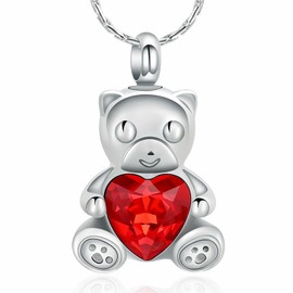 constantlife Teddy Bear Cremation Jewelry Ashes Heart Urn Necklace for Men Women Stainless Steel Memorial Ash Holder Funeral Keepsake Pendant (Red)