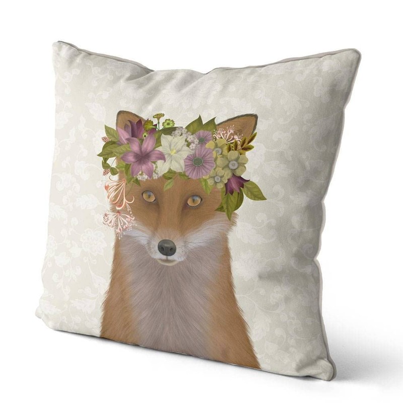 Kelly Stevens-McLaughlan, Bohemian Fox on Cream Cushion / Pillow Cover,