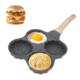 ETAINGYEUN 4 Cup Egg Pan Nonstick Aluminum Easy Clean Omelette Pan Versatile Breakfast Skillet for Eggs Healthy Granite Egg Frying Pan with Wooden Handle Gas Stove Pancake Pan (Smiley Version)
