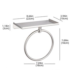 Bath Towel Ring with Shelf Stainless Steel Adhesive Towel Hanger Wall Mounted Hand Towels Holder for Bathroom Kitchen (Round Silver)