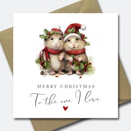 Merry Christmas To The One I Love Card - Hamster Xmas Card for Boyfriend, Girlfriend, Husband, Wife, Partner. Romantic Couple Card.