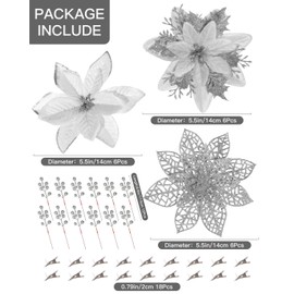 Poinsettias Artificial Christmas Flowers Decorations - 30 Pcs 3 Styles Artificial Silver Poinsettia Flowers for Christmas Tree,Artificial Holly Berry Stems Fake Poinsettia with Clip for Outdoor Decor