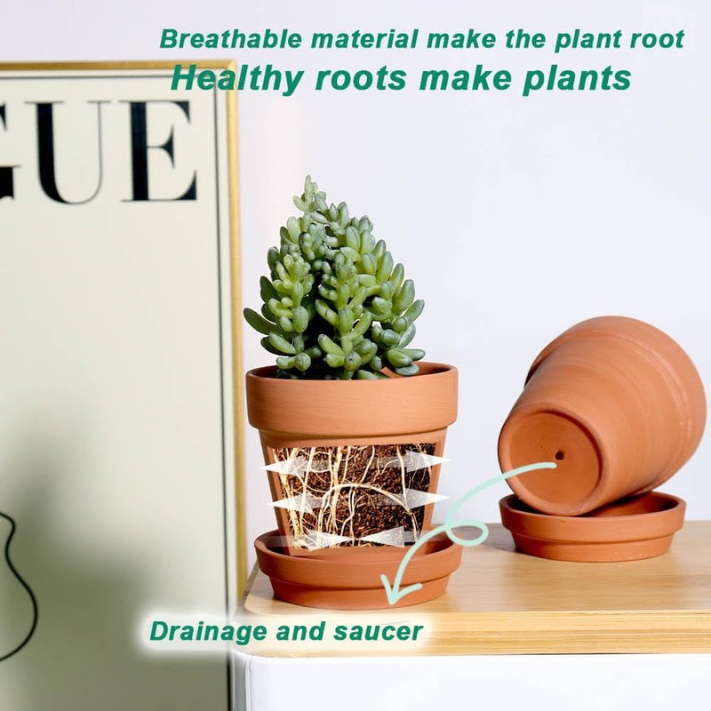 vensovo 3 inch Terracotta Clay Pots for Plants with Saucer