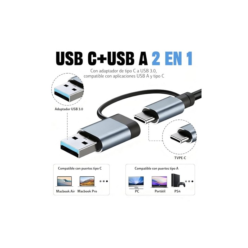 Lector Micro SD USB 3.0, 8 en 1 Docking Station